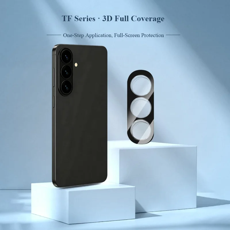 LEREACH for Samsung Galaxy S26+ Camera Lens Protector 3D Full Coverage Tempered Glass Acrylic One-Piece Lens Film - Black