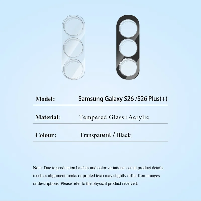 LEREACH 2Pcs for Samsung Galaxy S26+ Camera Lens Protector 3D Full Coverage Tempered Glass Acrylic One-Piece Lens Film - Black