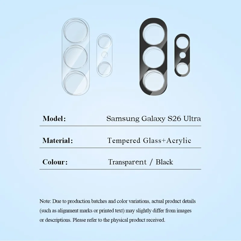LEREACH For Samsung Galaxy S26 Ultra 2 Sets Main and Secondary Camera Lens Protector 3D Full Coverage Tempered Glass Lens Film - Transparent