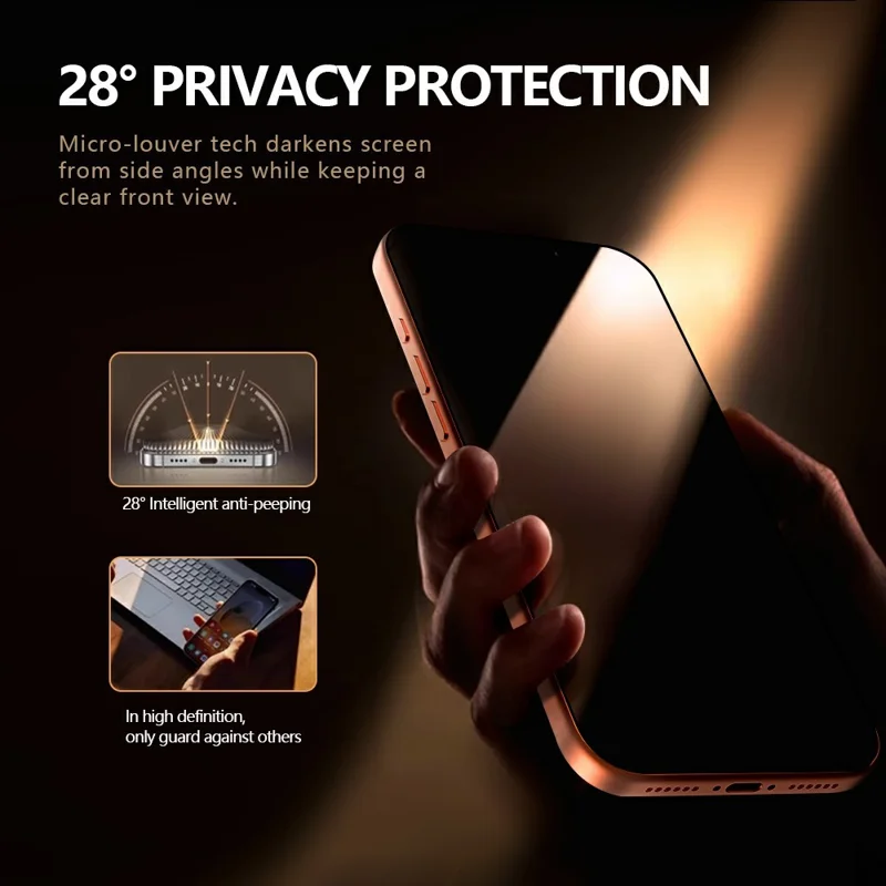 LEREACH For iPhone 15 Pro Privacy Tempered Glass Screen Protector 28° Anti-spy Full Cover Film - Black
