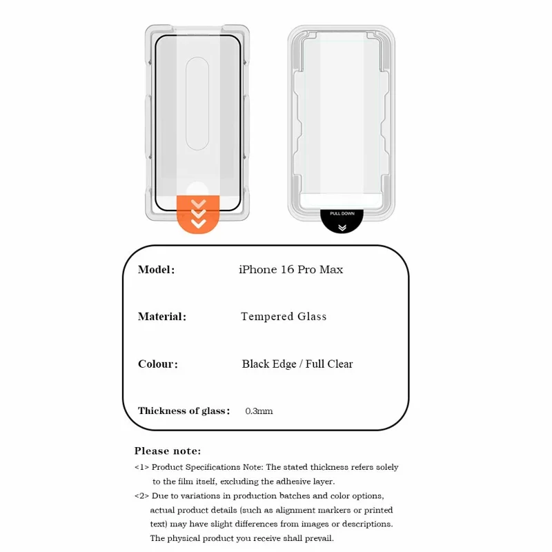 LEREACH 2 Pezzi per iPhone 16 Pro Max Pellicola Protettiva in Vetro Temperato Copertura Totale con Tecnologia Anti-Impronte e Kit per Applicazione Senza Polvere - Nero