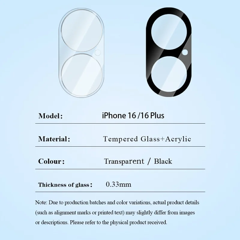 LEREACH 2Pcs for iPhone 16 Plus Camera Lens Protector 3D Full Coverage Tempered Glass Acrylic One-Piece Lens Film - Transparent