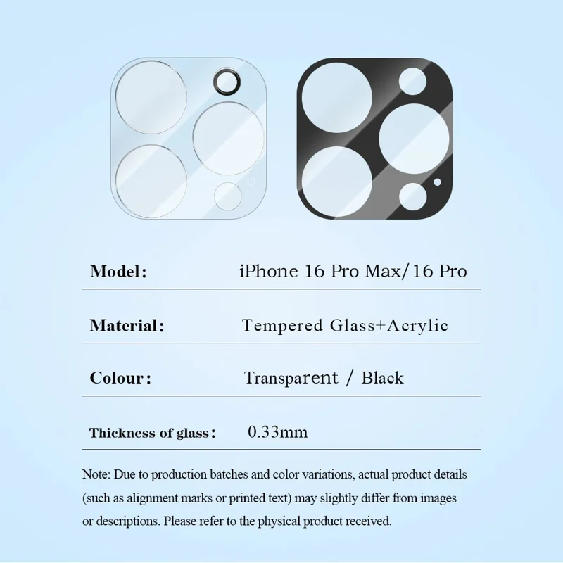 LEREACH 2Pcs for iPhone 16 Pro Max Camera Lens Protector 3D Full Coverage Tempered Glass Acrylic One-Piece Lens Film - Black