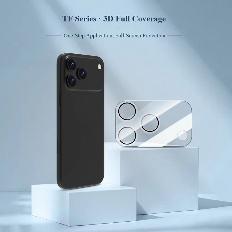 LEREACH for iPhone 17 Pro Camera Lens Protector 3D Full Coverage Tempered Glass Acrylic One-Piece Lens Film - Transparent with Black Circle
