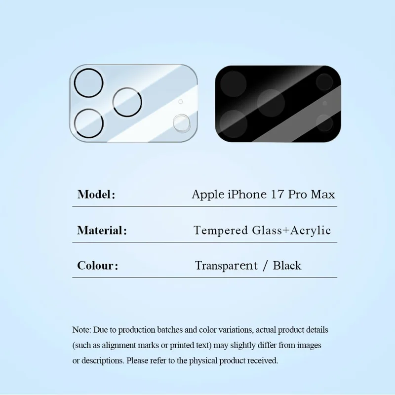 LEREACH for iPhone 17 Pro Camera Lens Protector 3D Full Coverage Tempered Glass Acrylic One-Piece Lens Film - Transparent with Black Circle