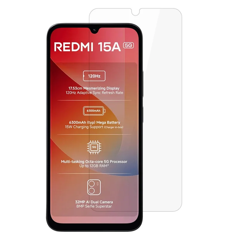 Bulk Purchasing For Xiaomi Redmi 15a 5G Screen Protector Arc Edges Full Glue Tempered Glass Clear Film (NOT Complete Covering) - Transparent