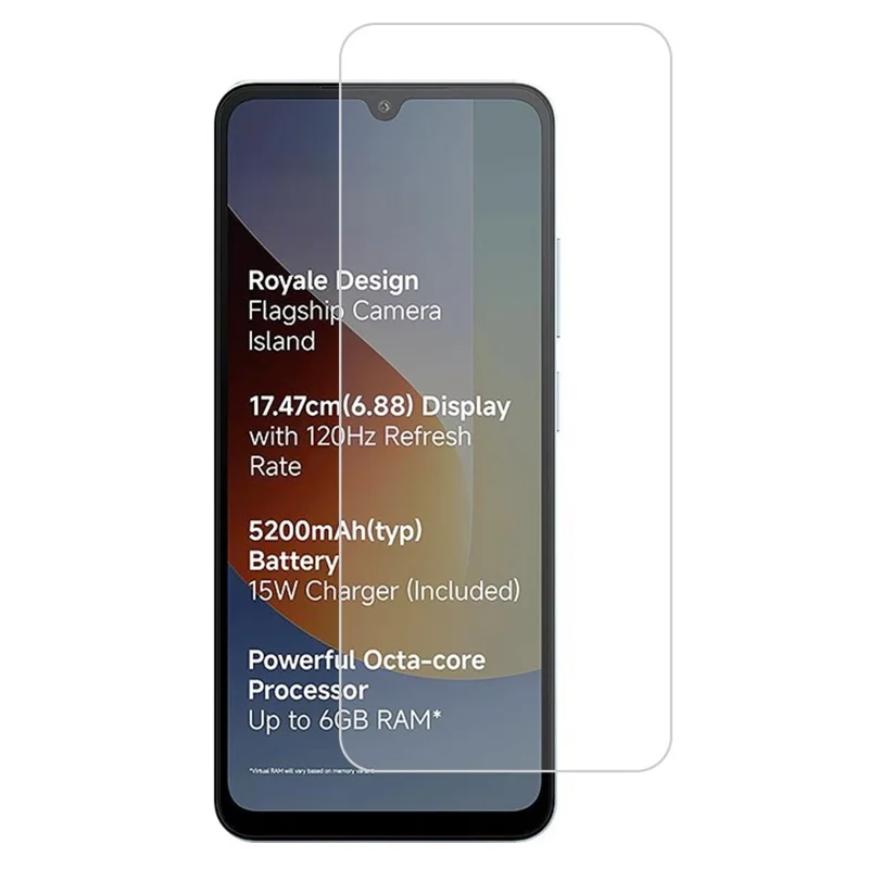 Protector de pantalla para Xiaomi Poco C81x 4G, película de vidrio templado de 0,3 mm con borde curvo, no cubre por completo: transparente