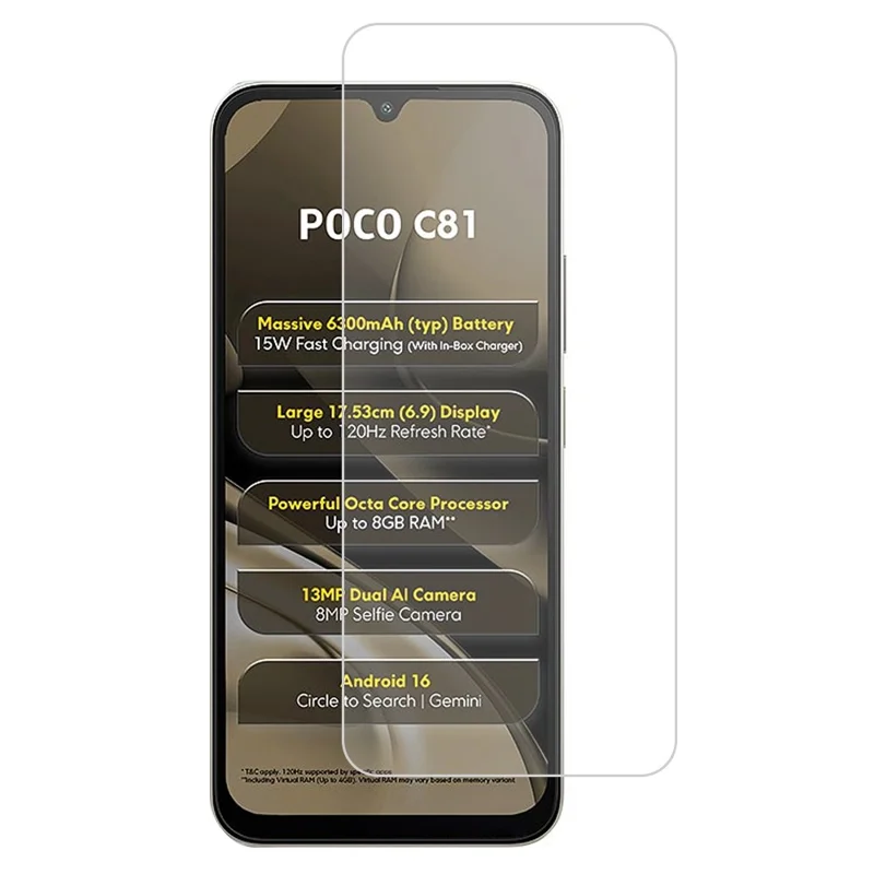 For Xiaomi Poco C81 4G Screen Protector 0.3mm Arc Edge Tempered Glass Film, Not Complete Coverage - Transparent