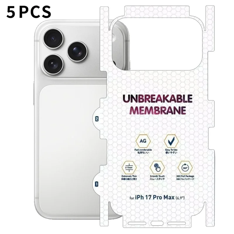 5Pcs For iPhone 17 Pro Max Back Screen Protector Full Coverage Matte TPU Hydrogel Film