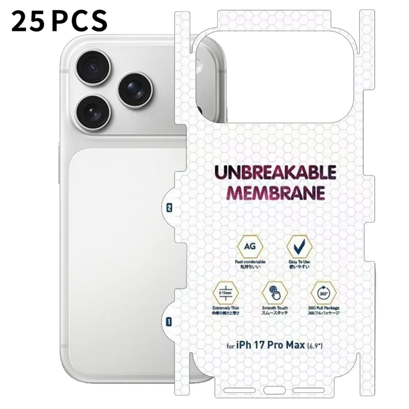 25Pcs For iPhone 17 Pro Max Back Screen Protector Full Coverage Matte TPU Hydrogel Film