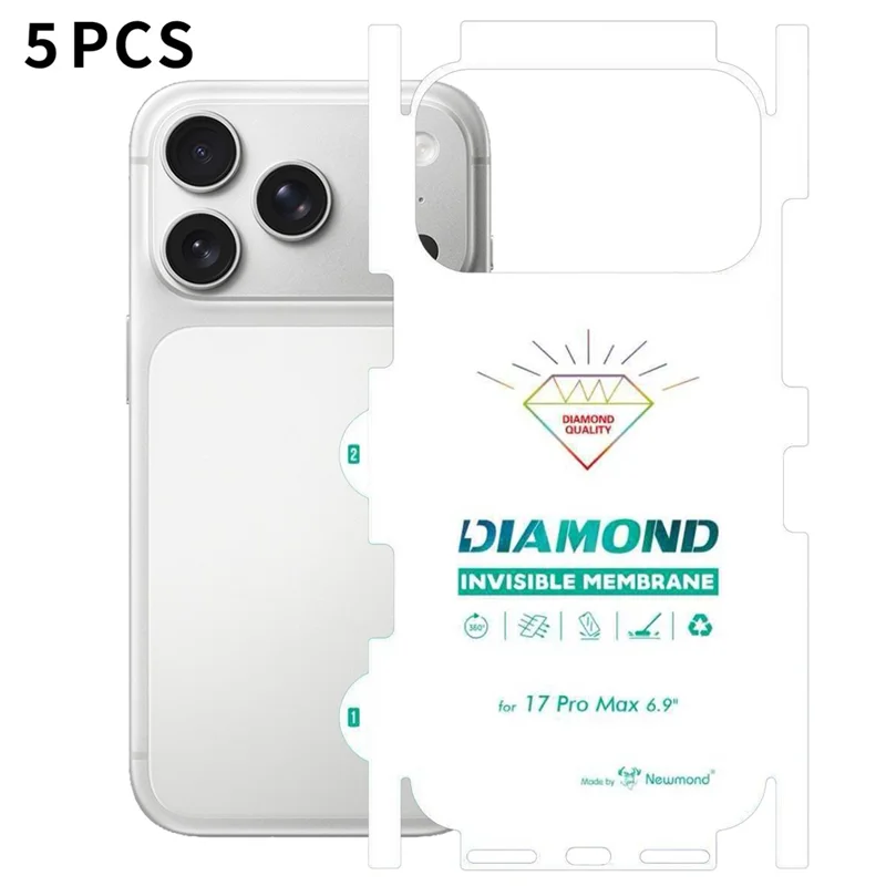 5 Stück für iPhone 17 Pro Max TPU Hydrogel-Folie unsichtbar selbstheilend, Anti-Fingerprint, Vollschutz-Rückenschutz – transparent