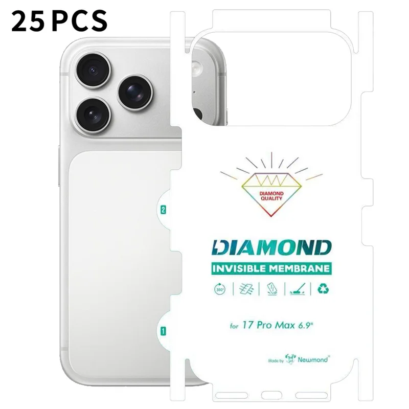 25Pcs for iPhone 17 Pro Max TPU Hydrogel Film Invisible Self-Healing Anti-Fingerprint Full Cover Back Protector - Transparent