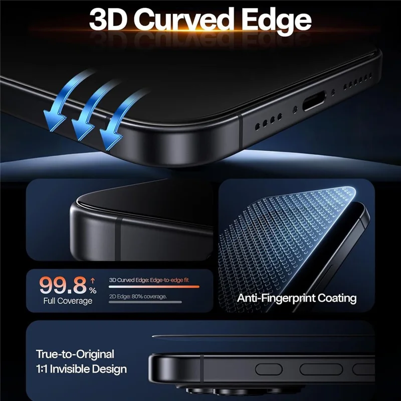 For iPhone 17 Pro Max Corning Gorilla Glass Full Screen Protector 9H Hardness Anti-Fingerprint Silk Printing Film - Black