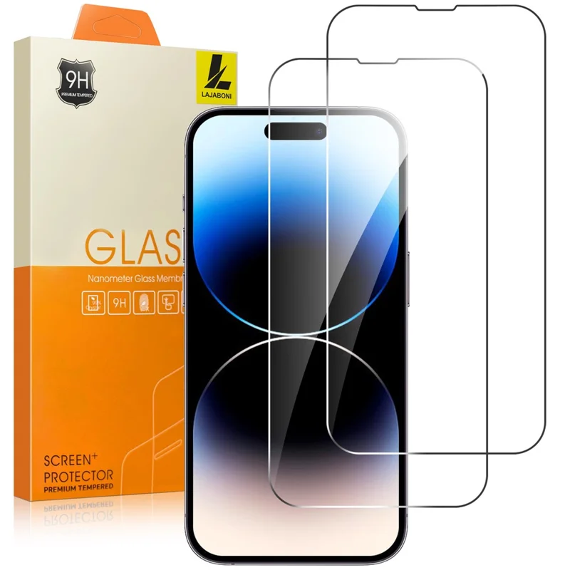 LAJABONI 2Pcs For iPhone 14 Pro HD Clear Screen Protector Anti-Explosion 2.5D Arc Edge Not Complete Covering Tempered Glass Screen Film - Transparent