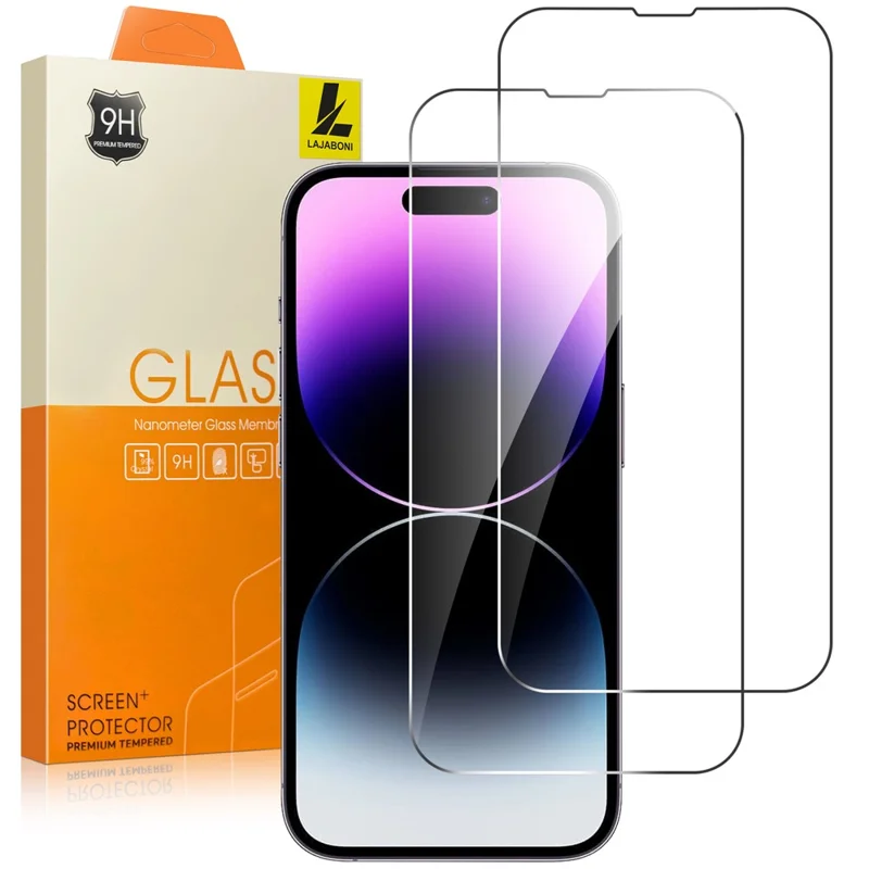 LAJABONI 2Pcs For iPhone 14 Pro Max HD Clear Screen Protector Anti-Explosion 2.5D Arc Edge Not Complete Covering Tempered Glass Screen Film - Transparent