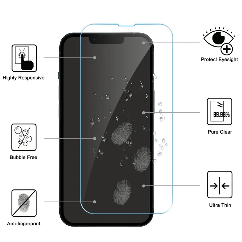 LAJABONI 2Pcs For iPhone 13 mini HD Clear Screen Protector Anti-blue-ray Not Complete Covering Tempered Glass Screen Film - Transparent