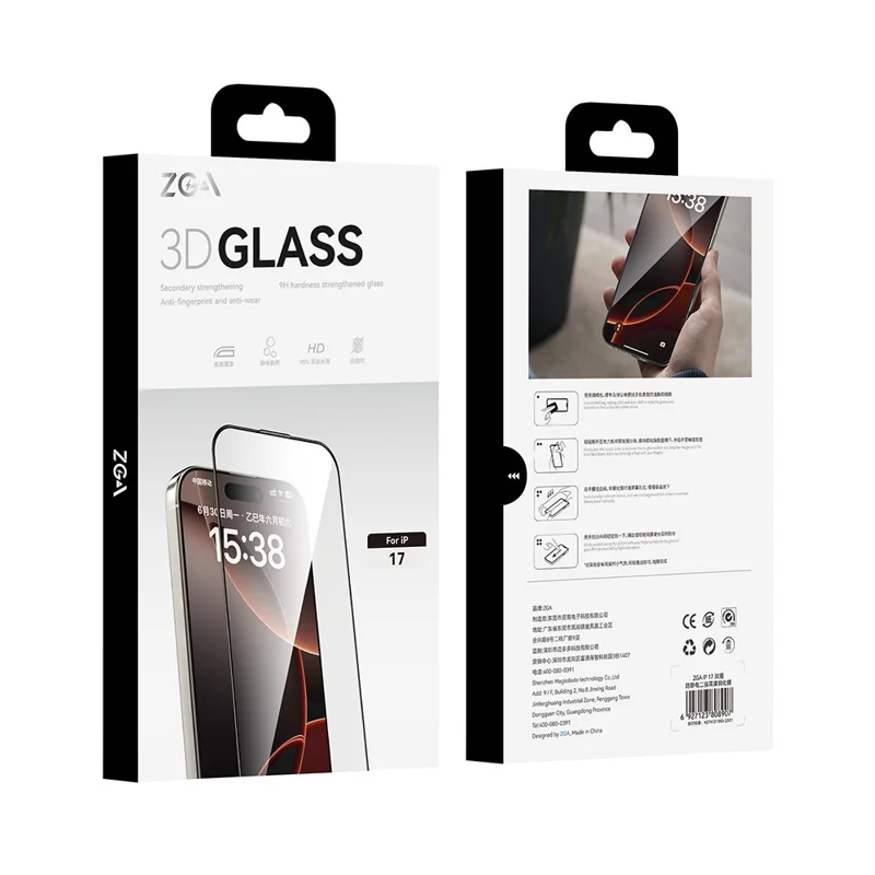 ZGA för iPhone 17 / 16 Pro Skärmskydd Anti-statiskt Hög aluminium-silicium glas HD Film
