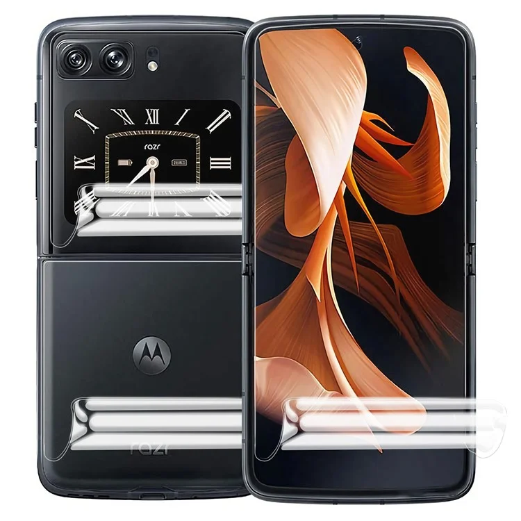 For Motorola Razr 2022 5G, HD PET Screen Protector Anti-Scratch Soft Screen Film Set with Back, Front + Camera Lens Film