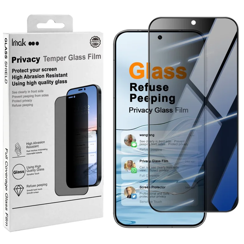IMAK For Huawei Pura 90s Pro 5G / Pura 90 Pro Anti Peep Tempered Glass Screen Protector Full Coverage - Black