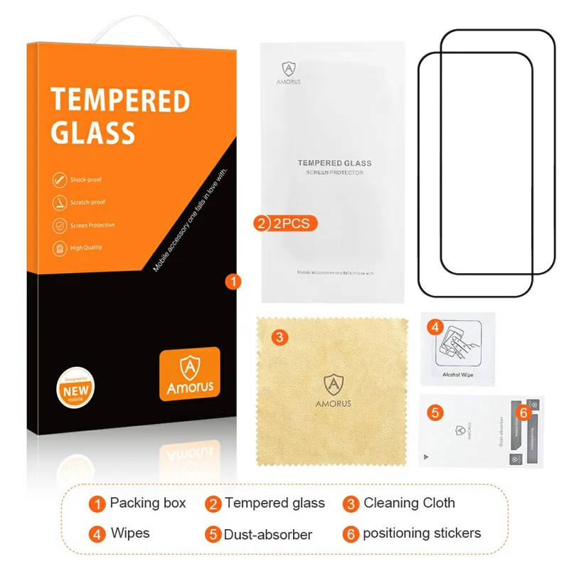 AMORUS 2 stk. til Xiaomi Redmi Note 15 Pro 5G (Global) Fuldskærmsskærm Beskyttelse Mod Sprækkedannelse Silkeprint Fuld Limsætning Hærdet Glasfilm - Sort
