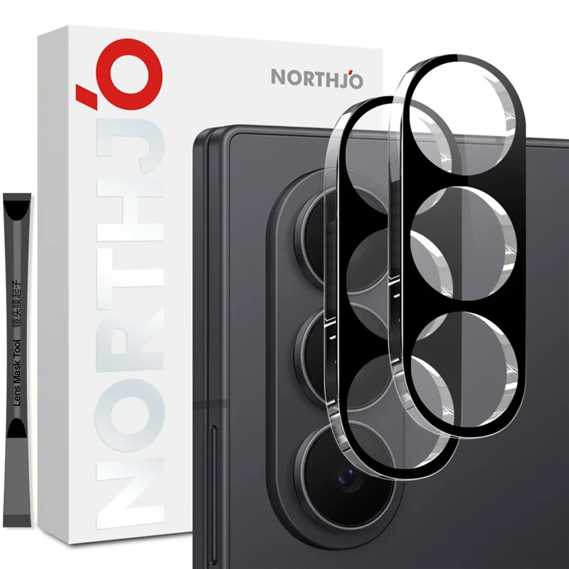 NORTHJO 2 stuks voor Samsung Galaxy Z Fold8 Volledige Dekking Camera Lensbeschermer Zijdeprint 3D Heldere Gehard Glas Lensfolie - Zwart