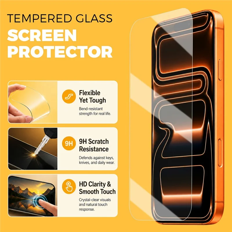 AMORUS TG8001 Para iPhone 18 Pro Max 0.33mm Protector de Pantalla Completa Borde Curvo 2.5D 9H Película de Cristal Templado con Marco de Alineación - Transparente