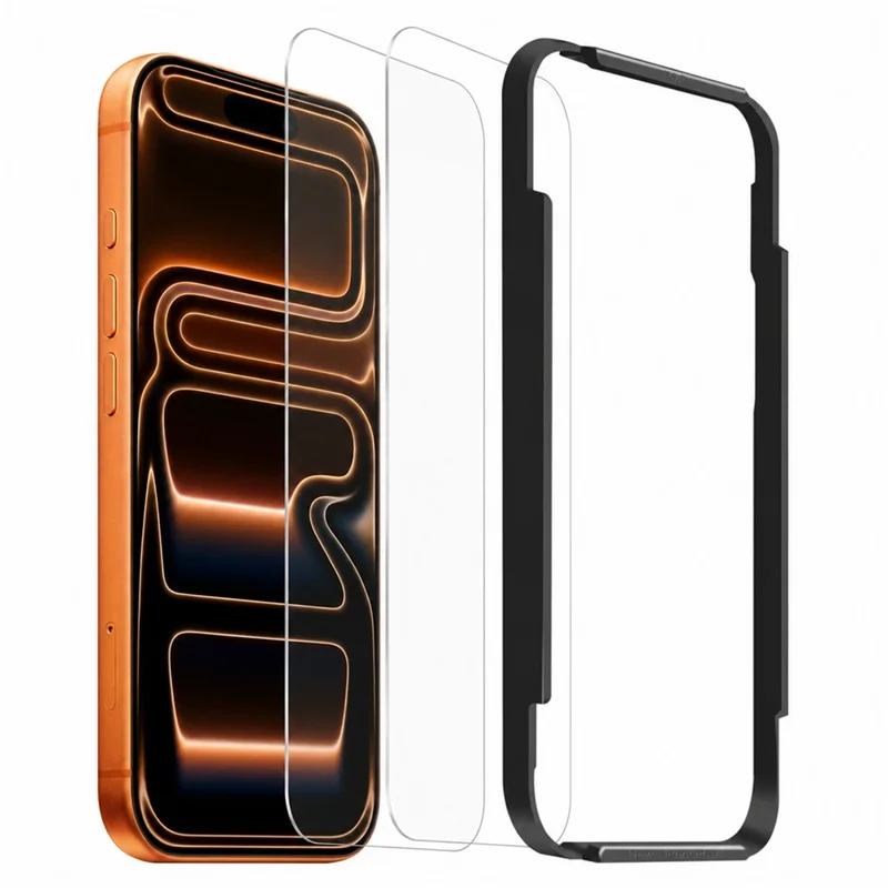 AMORUS TG8002 2 UDS Para iPhone 18 Pro Max 0.33mm Protector de Pantalla Completa 2.5D Borde Curvado 9H Película de Cristal Templado con Marco de Alineación - Transparente
