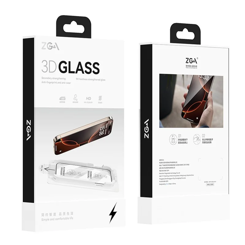ZGA voor iPhone 17 Pro Screen Protector 3D Volledige Dekking HD Hoog Aluminium-silicium Glasfolie met Vrij van Stof Installatietool - Transparant met Zwarte Rand