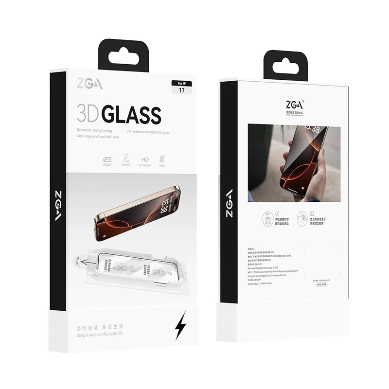 ZGA for iPhone 17 Pro Max Screen Protector 3D Full Coverage HD High Aluminum-silicon Glass Film with Dust-Free Installation Tool - Transparent with Black Edge