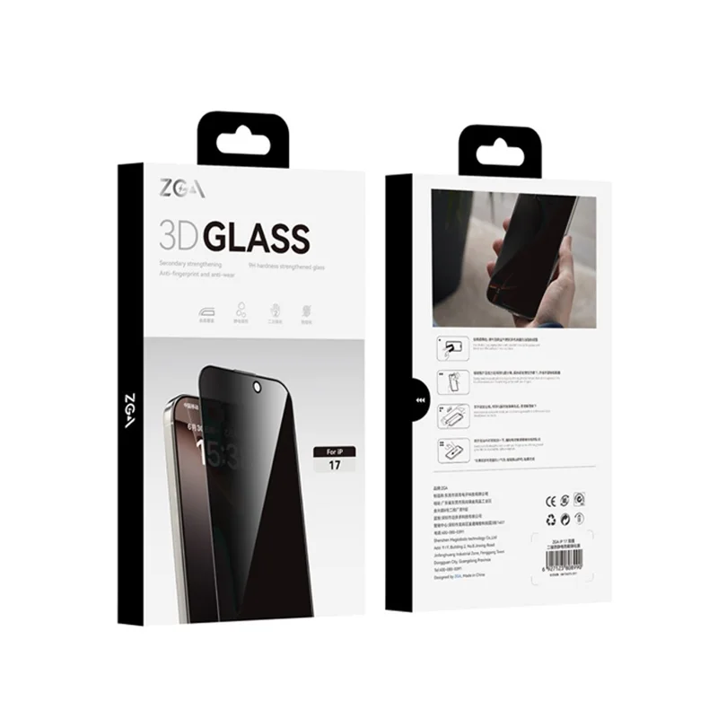 ZGA voor iPhone 17 Pro Max Anti-spionage Screen Protector 3D Volledige Dekking Antistatisch Hoog Aluminium-Silicium Glas Film - Zwart