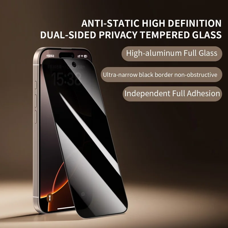 ZGA voor iPhone 17 Pro Max Anti-spionage Screen Protector 3D Volledige Dekking Antistatisch Hoog Aluminium-Silicium Glas Film - Zwart