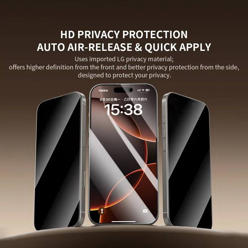 ZGA voor iPhone 17 Pro Max Anti-spionage Screen Protector 3D Volledige Dekking Antistatisch Hoog Aluminium-Silicium Glas Film - Zwart