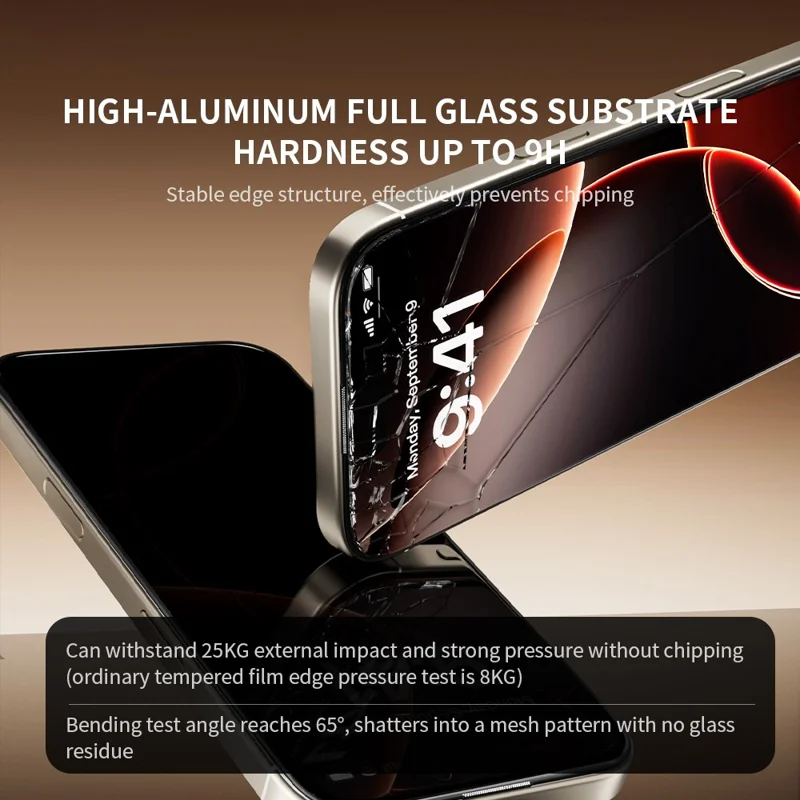 ZGA voor iPhone 17 Pro Max Anti-spionage Screen Protector 3D Volledige Dekking Antistatisch Hoog Aluminium-Silicium Glas Film - Zwart