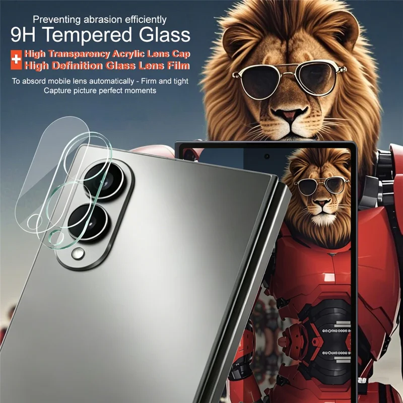 IMAK For Samsung Galaxy Z Fold 8 Wide Tempered Glass Full Cover Camera Lens Protector + Acrylic Lens Cap - Transparent