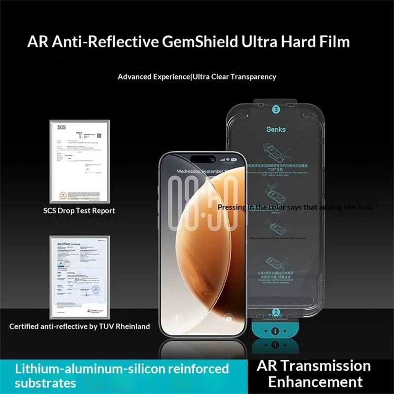 BENKS voor iPhone 17 Pro Screen Protector Lithium Aluminium-silicon Glas AR Anti-reflecterende Film