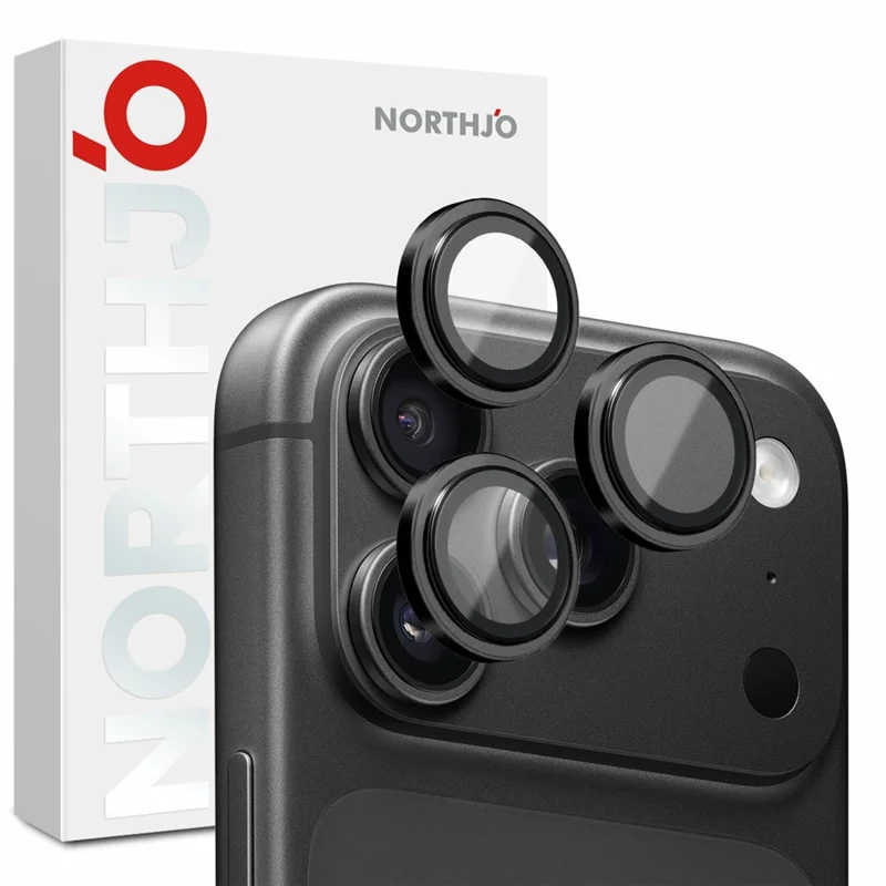 NORTHJO For iPhone 18 Pro / 18 Pro Max Camera Lens Protector Tempered Glass Lens Film Metal Ring Guard 1:1 Original Design - Black