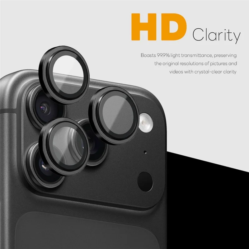 NORTHJO For iPhone 18 Pro / 18 Pro Max Camera Lens Protector Tempered Glass Lens Film Metal Ring Guard 1:1 Original Design - Black