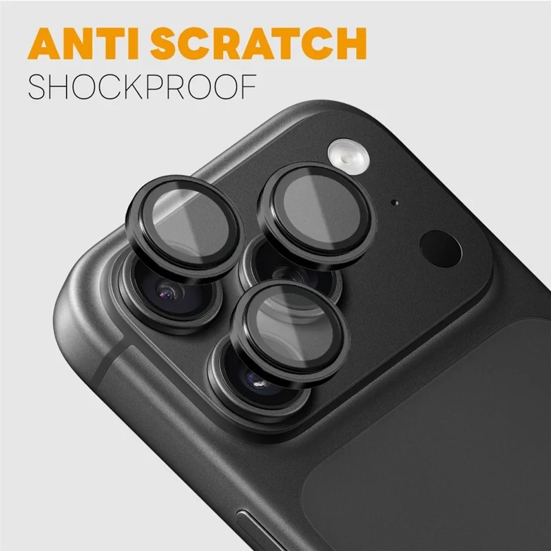NORTHJO For iPhone 18 Pro / 18 Pro Max Camera Lens Protector Tempered Glass Lens Film Metal Ring Guard 1:1 Original Design - Black