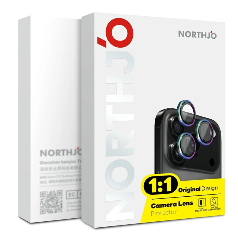 NORTHJO For iPhone 18 Pro / 18 Pro Max Camera Lens Protector Tempered Glass Lens Film Metal Ring Guard 1:1 Original Design - Black