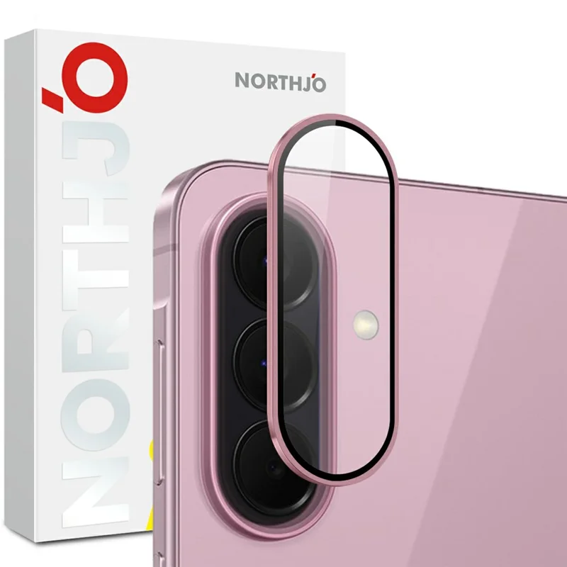 NORTHJO For Samsung Galaxy S26 FE Tempered Glass Camera Lens Film CD Veins Metal Ring Lens Guard (Complete Coverage) - Pink