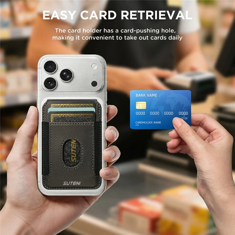SUTENI S6 Magnetic Card Holder RFID Blocking PU Leather Phone Stand Wallet with Built-in Pivot - Grey