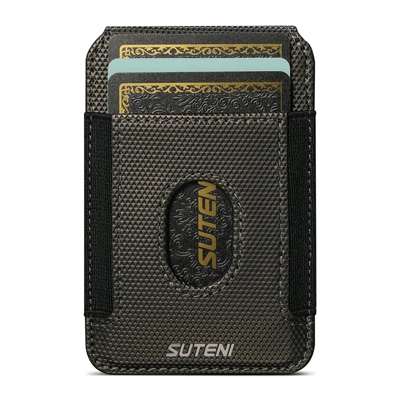 SUTENI S6 Magnetic Card Holder RFID Blocking PU Leather Phone Stand Wallet with Built-in Pivot - Grey