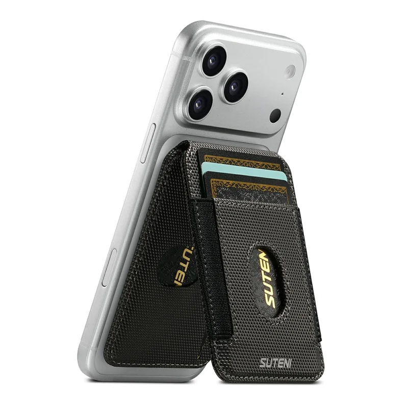 SUTENI S6 Magnetic Card Holder RFID Blocking PU Leather Phone Stand Wallet with Built-in Pivot - Grey