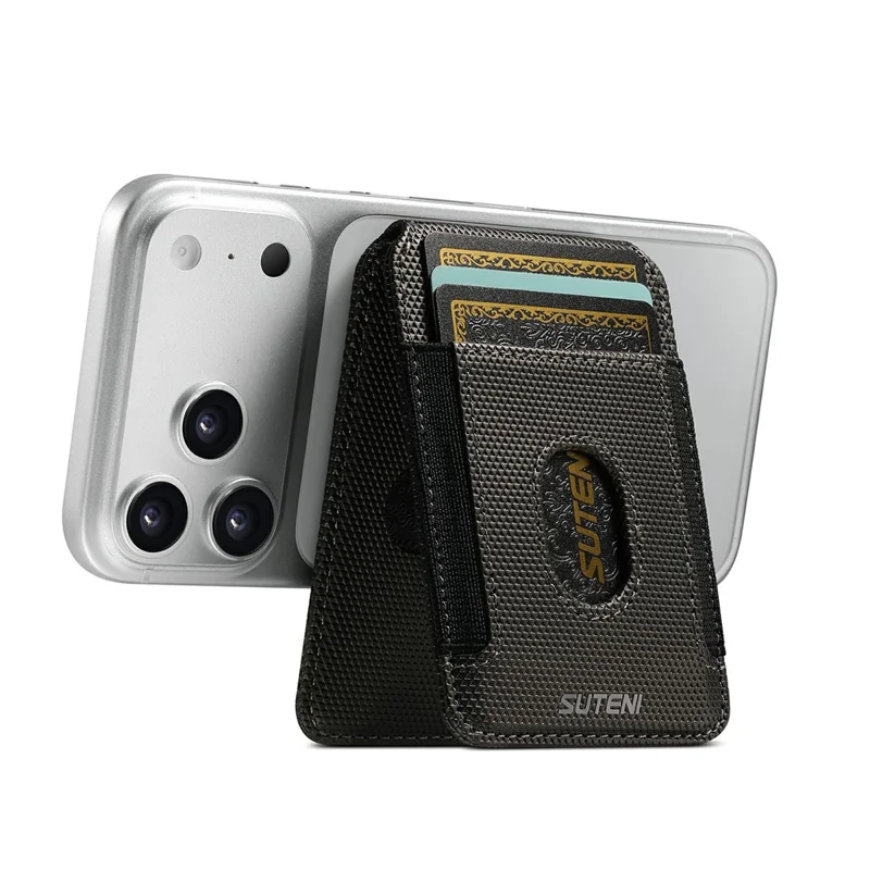 SUTENI S6 Magnetic Card Holder RFID Blocking PU Leather Phone Stand Wallet with Built-in Pivot - Grey