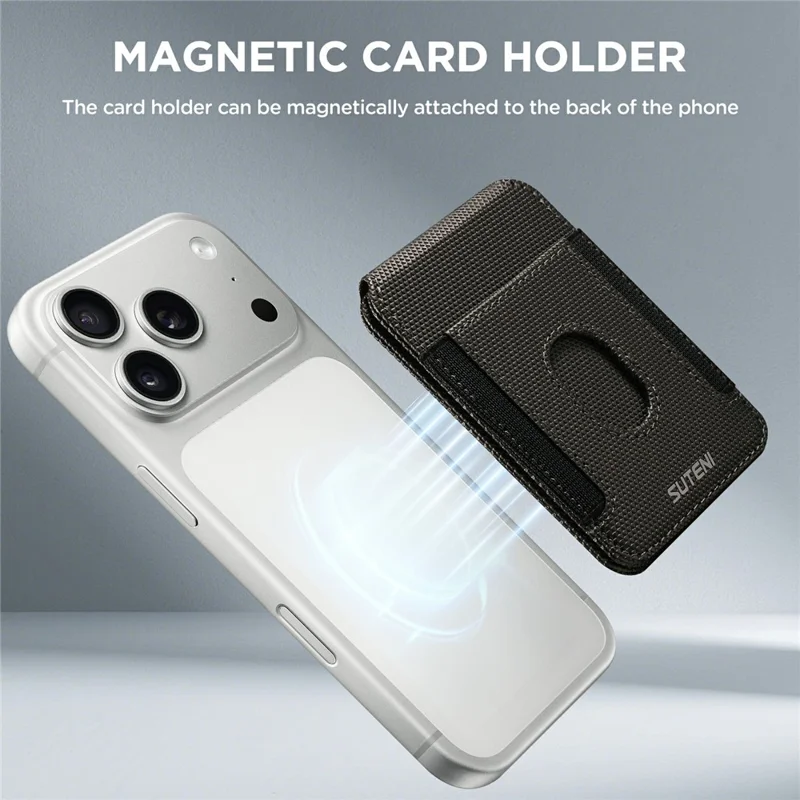 SUTENI S6 Magnetic Card Holder RFID Blocking PU Leather Phone Stand Wallet with Built-in Pivot - Grey