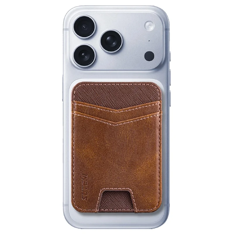 SUTENI S7 Phone Magnetic Card Holder RFID Blocking Cards Slot Ultra Thin Leather Wallet - Brown