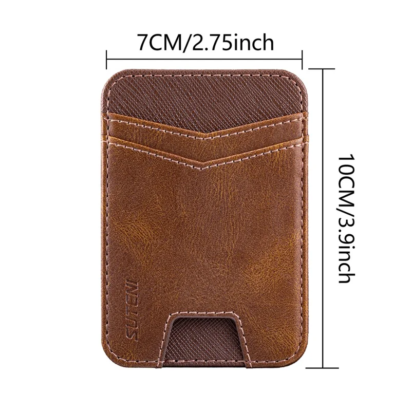 SUTENI S7 Phone Magnetic Card Holder RFID Blocking Cards Slot Ultra Thin Leather Wallet - Brown