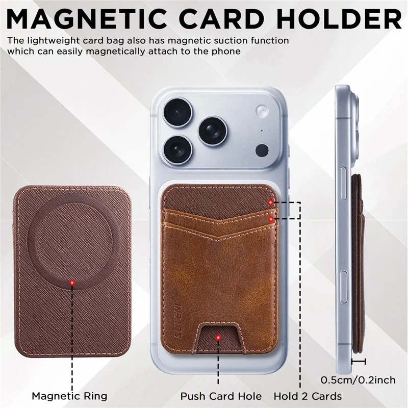 SUTENI S7 Phone Magnetic Card Holder RFID Blocking Cards Slot Ultra Thin Leather Wallet - Brown