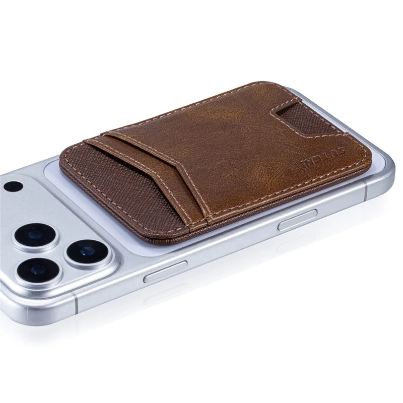 SUTENI S7 Phone Magnetic Card Holder RFID Blocking Cards Slot Ultra Thin Leather Wallet - Brown