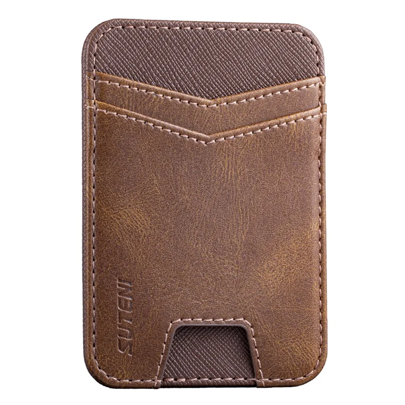 SUTENI S7 Phone Magnetic Card Holder RFID Blocking Cards Slot Ultra Thin Leather Wallet - Brown